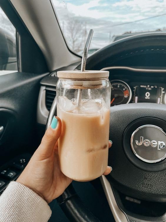 Glass Can Tumbler with Bamboo Lid & Straw – 500ml